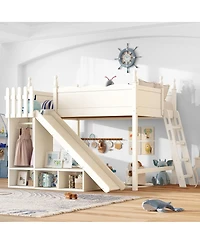 Streamdale Furniture Solid Wood Loft Bed with Storage, Wardrobe, and Slide