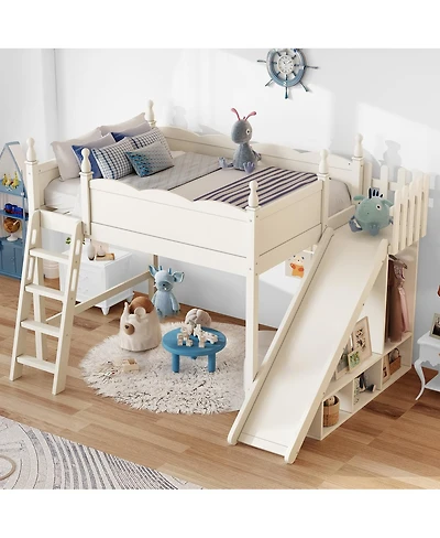 Streamdale Furniture Solid Wood Loft Bed with Storage, Wardrobe, and Slide