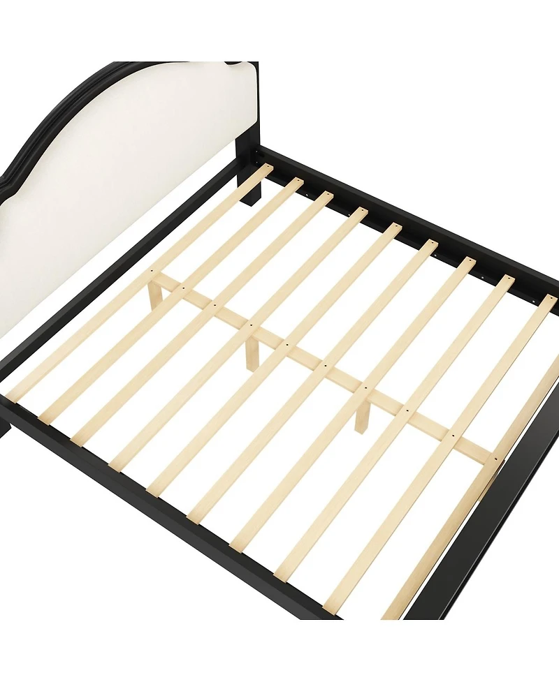 Streamdale Furniture King Size Wood Platform Bed with Upholstered Headboard, Frame plus Fabric