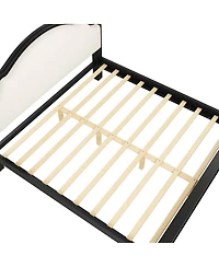 Streamdale Furniture King Size Wood Platform Bed with Upholstered Headboard, Frame plus Fabric