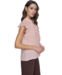 Calvin Klein Petite Collared Ruffle-Front Top