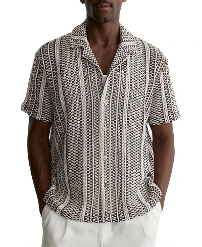 Reiss Men's Aetos Crochet Stripe Cuban-Collar Shirt