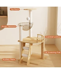 Streamdale Furniture 41.3" Modern Wood Cat Tree With Sisal Scratching Posts And Acrylic Hammock