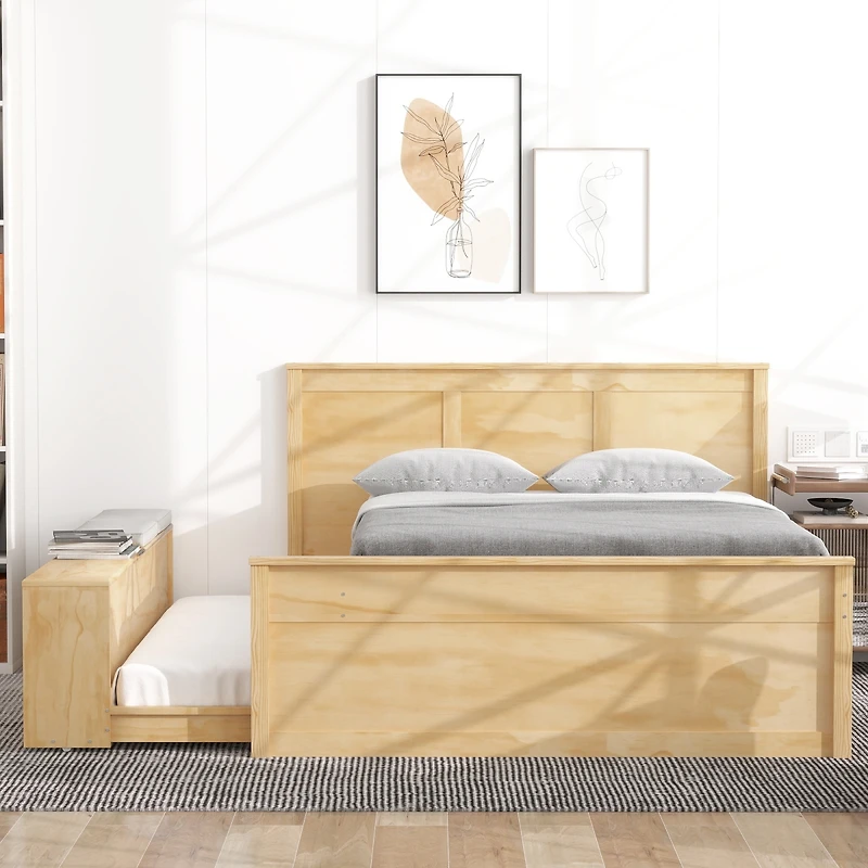 Streamdale Furniture Full Size Wooden Platform bed with Pull Out Trundle,Storage Cabinet