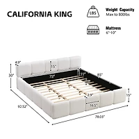 Streamdale Furniture California King Boucle Platform Bed with Thick Headboard and Footboard