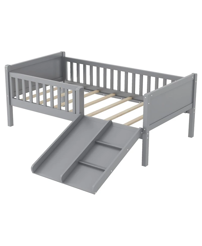 Streamdale Furniture Twin Low Loft Bed with Slide and Movable Bookshelf