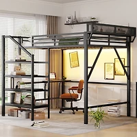 Streamdale Furniture Queen Loft Bed with Foldable Desk, Charging Station, and Storage Staircase