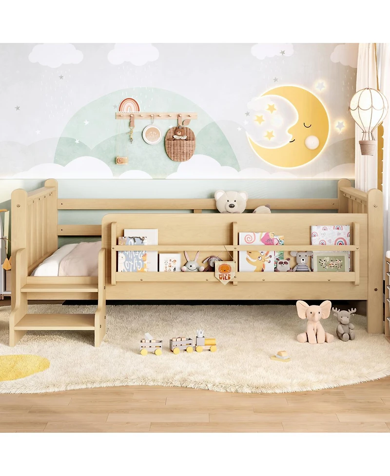 Streamdale Furniture Twin Size Floor Bed with Storage Bookcases and Stairs