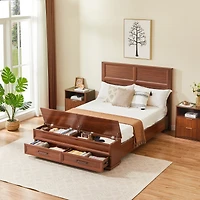 Streamdale Furniture Queen Bed with 3D Geometric Headboard, Storage Bench and 4 Drawers