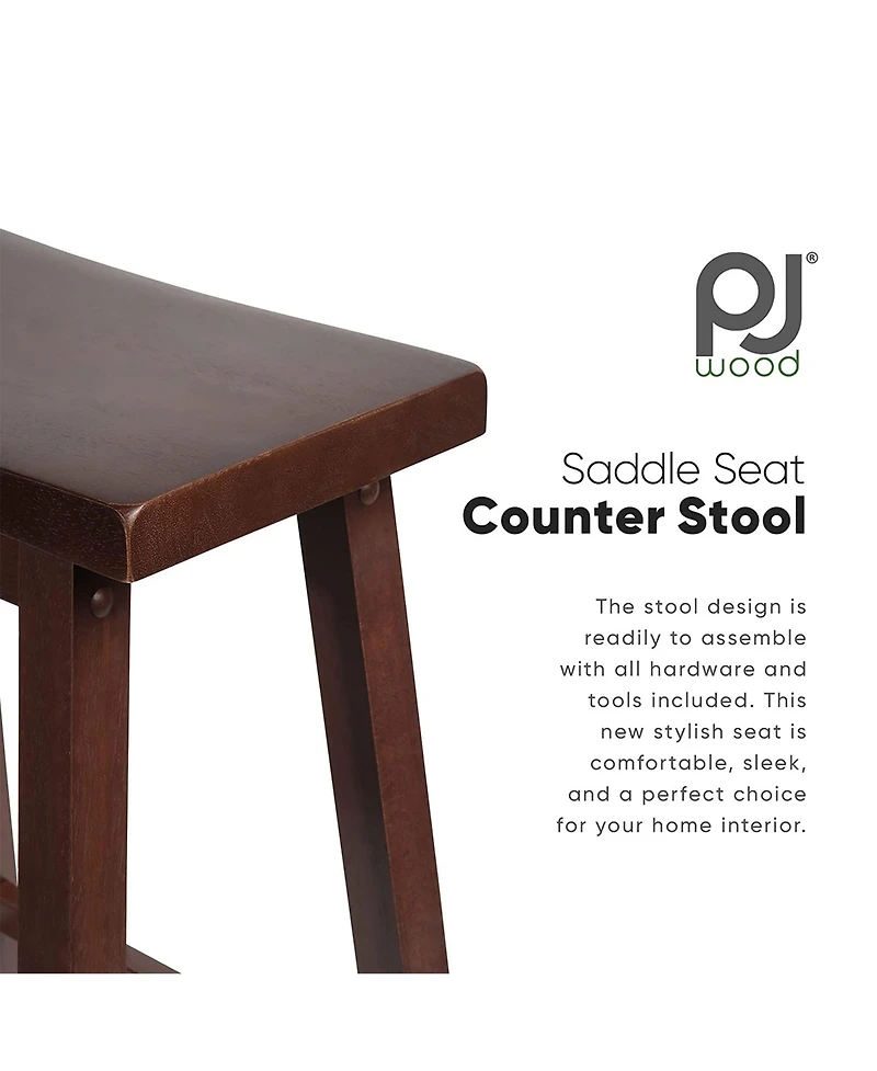 Pj Wood Classic Saddle Seat 24" Tall Kitchen Counter Stools, Walnut (Set of 4)