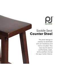 Pj Wood Classic Saddle Seat 24" Tall Kitchen Counter Stools, Walnut (Set of 4)