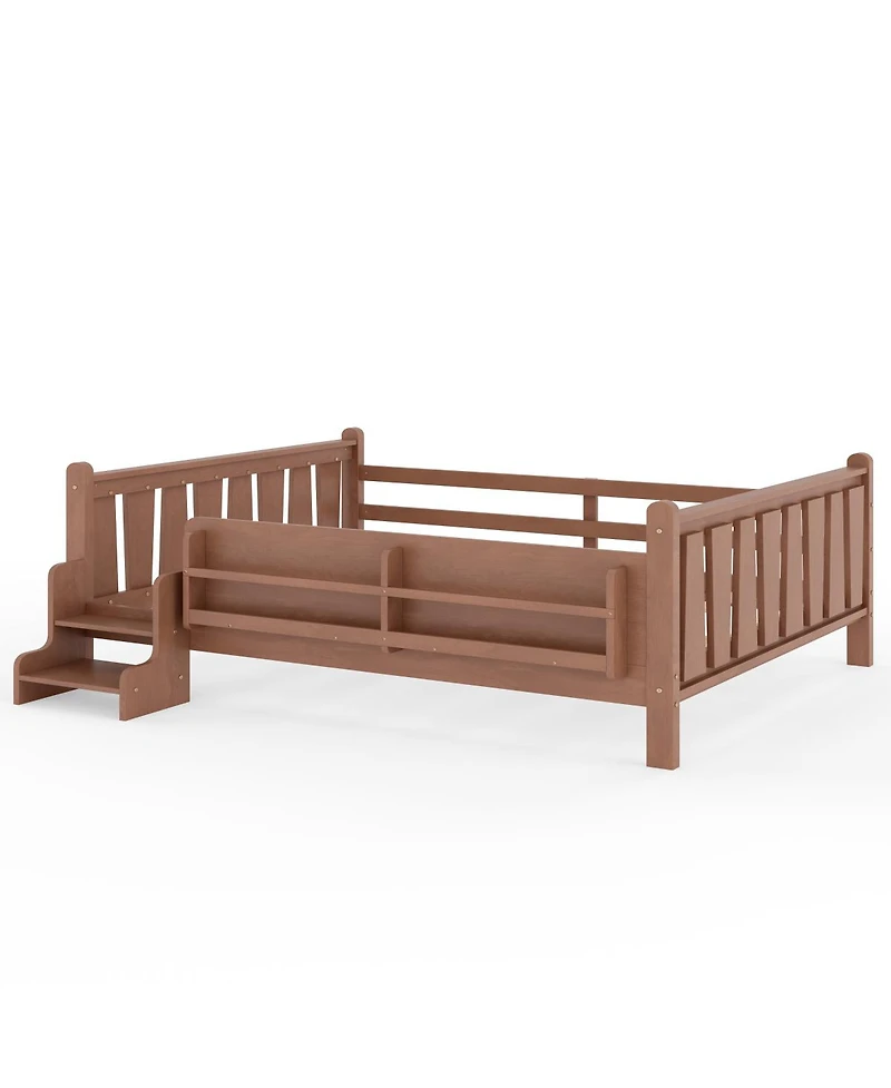 Streamdale Furniture Queen Size Solid Wood Floor Bed with Storage Bookcases and Stairs