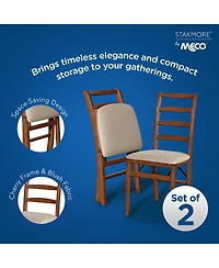 Meco Stakmore Shaker Ladderback Upholstered Seat Folding Chairs, Cherry (2 Pack)