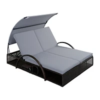 Streamdale Furniture Steel Frame Double Sun Lounger with Adjustable Backrest and Side Table