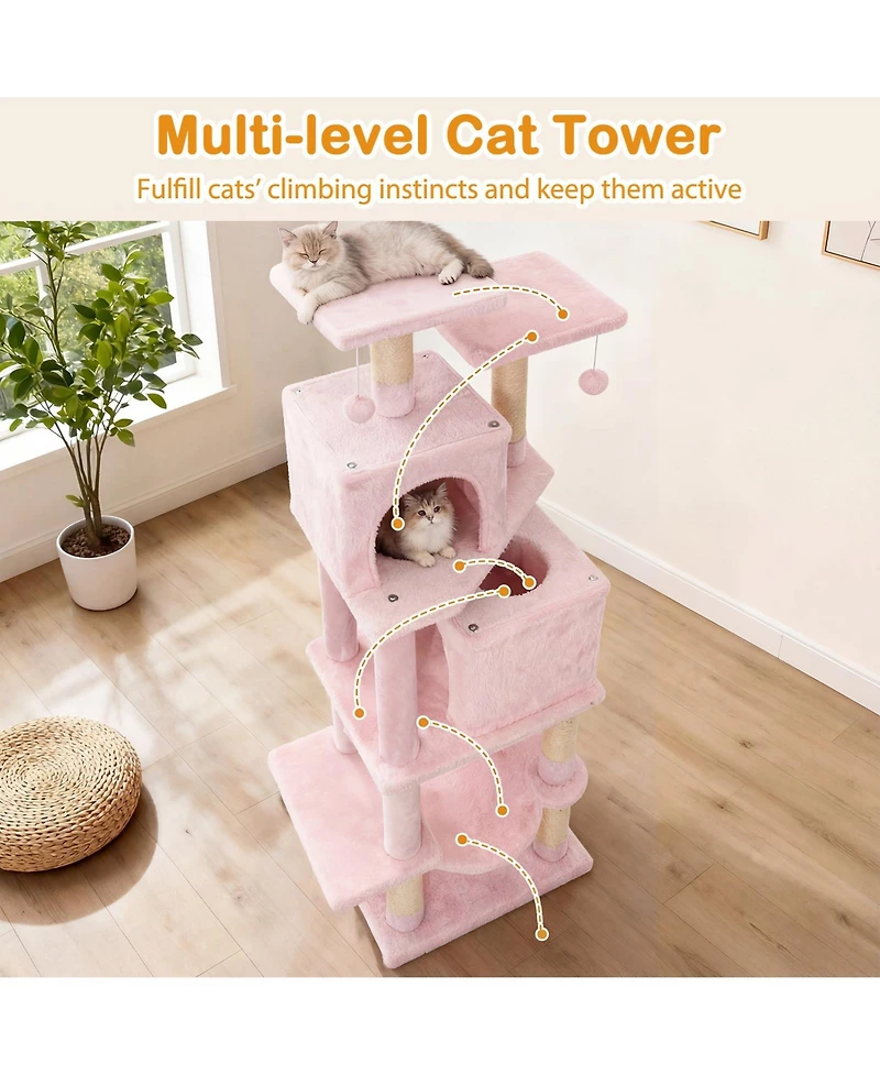 Gymax Cat Tree for Indoor Cats Dual Condos Hammock Sisal Scratching Posts