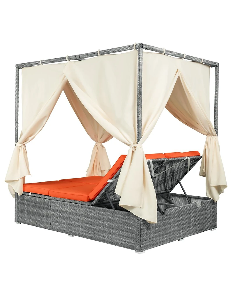 Streamdale Furniture Adjustable Outdoor Sun Lounger with Canopy and Removable Cushion