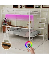 Streamdale Furniture Full Over Twin Metal Bunk Bed with Desk and Led Lighting