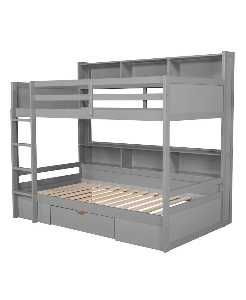Streamdale Furniture Twin Bunk Bed with Built-in Shelves and Storage Drawer