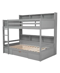 Streamdale Furniture Twin Bunk Bed with Built-in Shelves and Storage Drawer
