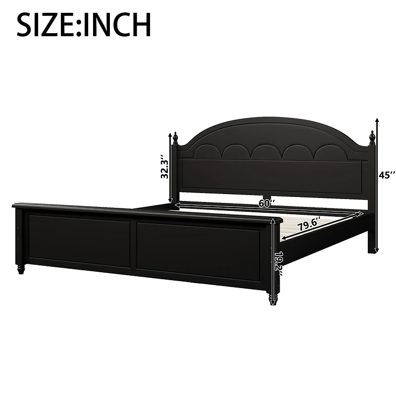 Streamdale Furniture Queen size Wooden Bed Frame with Arched Headboard and Classic Design