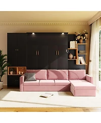 Streamdale Furniture Queen Size Murphy Bed With Sofa, Storage And Lights