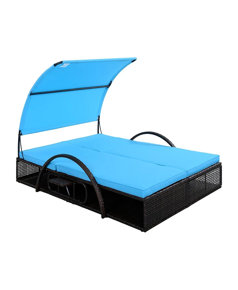 Streamdale Steel Frame Double Sun Lounger with Adjustable Backrest and Side Table
