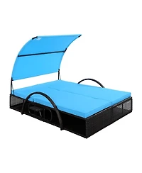 Streamdale Steel Frame Double Sun Lounger with Adjustable Backrest and Side Table