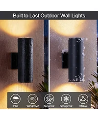 Midola Modern Outdoor Porch Light Patio Light in 2 Lights with Aluminum Cylinder and Tempered Glass Cover Waterproof Wall Sconce 2 Pack