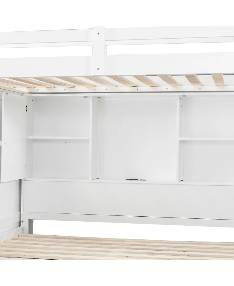 Streamdale Furniture Twin over Full Bunk Bed with Storage Stairs, Wardrobe,Usb