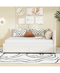 Streamdale Furniture Full Size Upholstered Daybed With 2 Storage Drawers, Linen