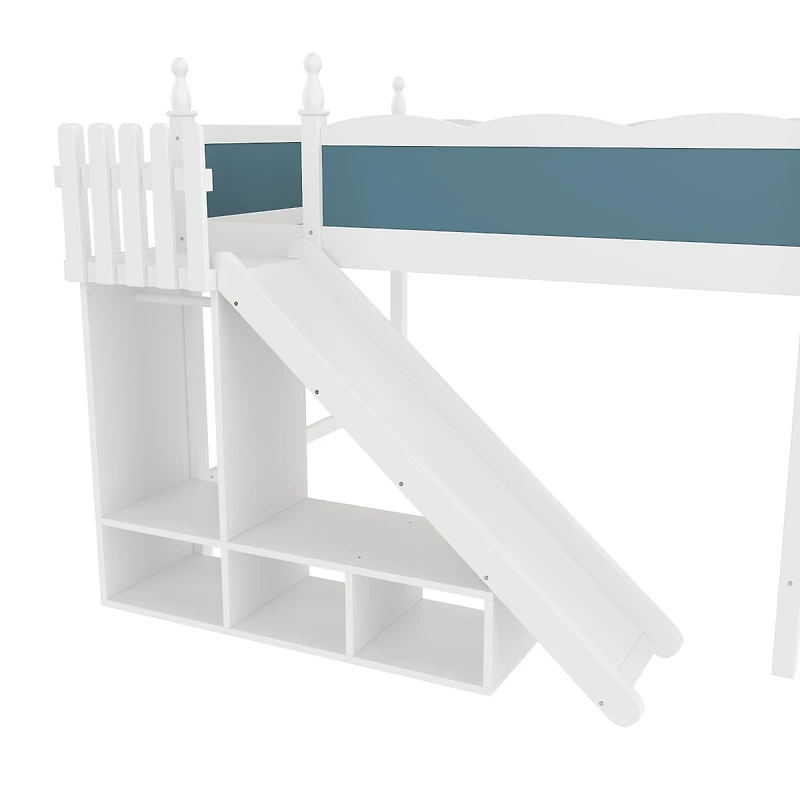 Streamdale Furniture Queen Loft Bed with Storage, Wardrobe, and Slide