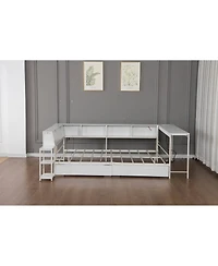 Streamdale Furniture Full Size Corner Bed Frame With Storage, Led Lights, And Charging Station