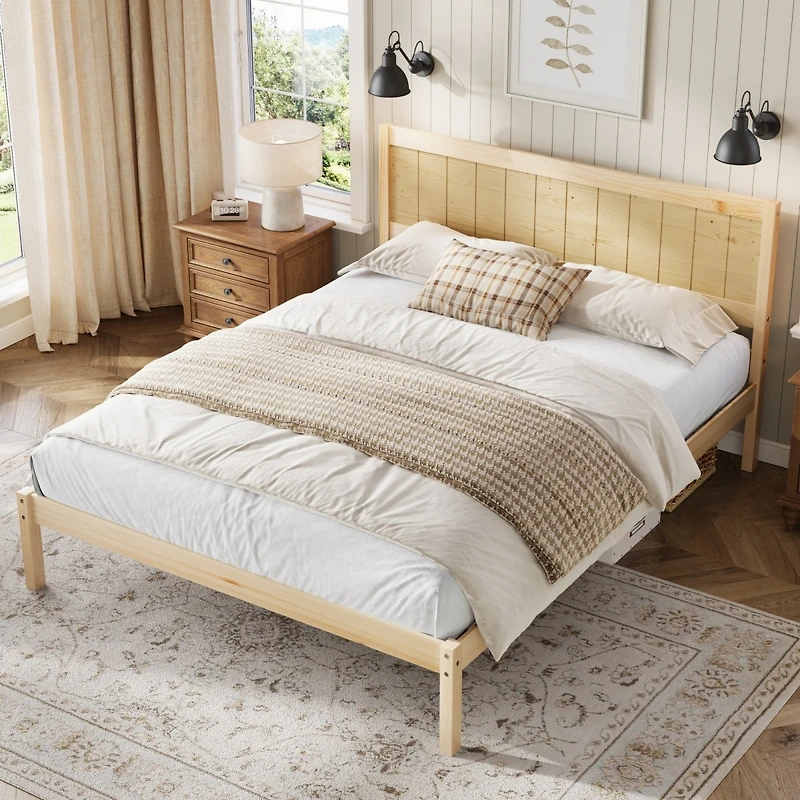 Streamdale Furniture King Wood Platform Bed Frame with Headboard, No Box Spring Needed