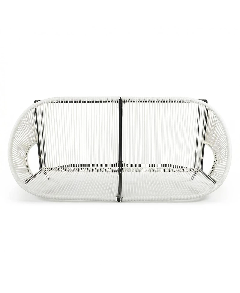 Streamdale Furniture Modern 2-Seater White Pe Rattan Loveseat with Black Iron Frame