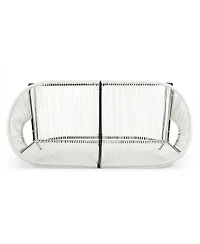 Streamdale Furniture Modern 2-Seater White Pe Rattan Loveseat with Black Iron Frame