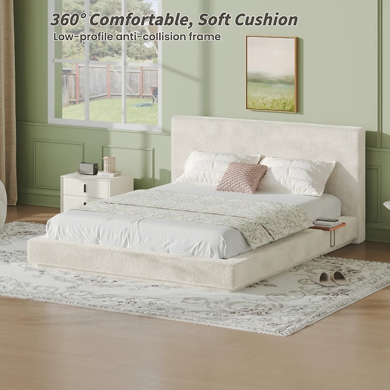 Streamdale Furniture Queen Bed Frame with Adjustable Side Table and Upholstered Cushion
