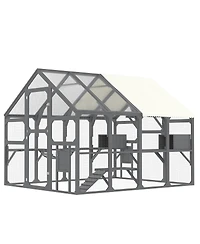 Streamdale Furniture Large Wooden Outdoor Catio With 7 Platforms And 2 Resting Boxes