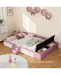 Streamdale Furniture Queen Velvet Daybed with Stairs, Gas Lift Storage and Padded Guardrails