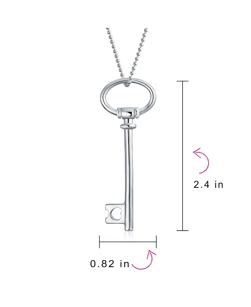 Bling Jewelry Romantic Key to My Heart Oval Key Pendant Necklace Large Plain ,925 Sterling Silver Gift