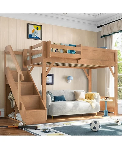 Streamdale Furniture Twin Size Loft Bed With Wardrobe, Storage, And Stairs