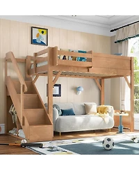 Streamdale Furniture Twin Size Loft Bed With Wardrobe, Storage, And Stairs