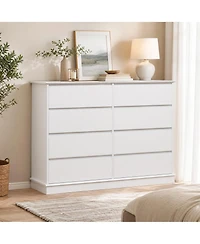 homfan Engineered Wood Dresser with Smooth-Glide Faux-Linen-Lined Drawers, Integrated Pulls and Wide Top, Raised Base for Stable Bedroom Storage