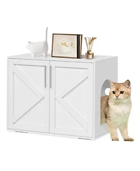 homfan Hidden Cat Litter Box Enclosure Furniture with Ventilation and Easy-Clean Doors, Multi-Use Tv Stand/Side Table/Coffee Table, Durable Wood