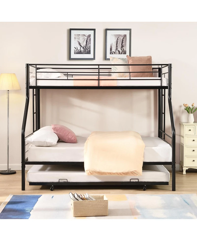 Streamdale Furniture Twin Over Full With trundle Metal Bunk Bed , No Box Spring Needed, Easy Assemble