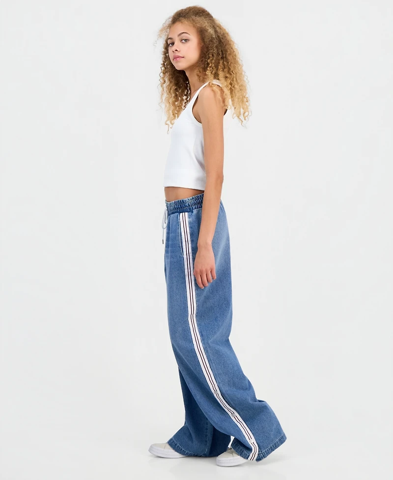 Madden Girl Juniors' Pull-On Side-Stripe Wide Leg Jeans