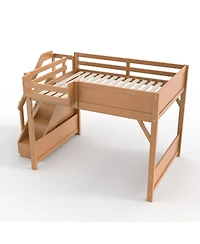 Streamdale Furniture Full Size Solid Wood Loft Bed with Wardrobe, Storage, and Stairs
