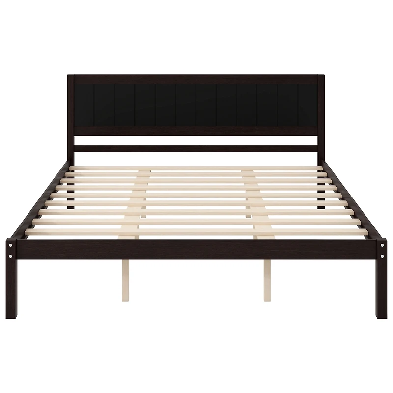 Streamdale Furniture King Espresso Platform Bed Frame with Headboard and Wood Slats
