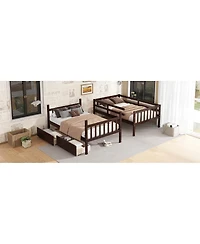 Streamdale Furniture Twin Over Twin Rubber Wood Bunk Bed with 2 Drawers, Convertible to 2 Twin Beds