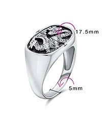 Bling Jewelry Men's Statement Dragon Signet Ring Rectangle Gothic Shield Oxidized .925 Sterling Silver