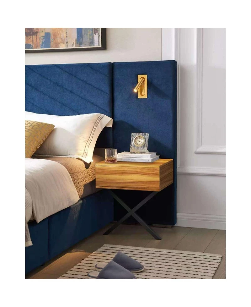 Streamdale Furniture Queen Size Velvet Wingback Platform Bed with Vertical Channel Tufted Headboard